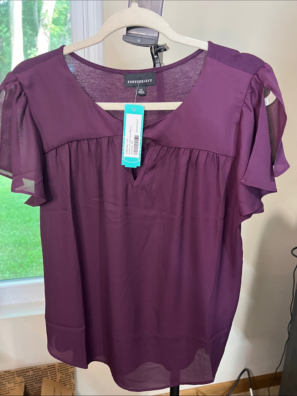 Fortune & Ivy Women's Plum Ruffle Sleeve Blouse 2083